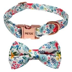 Dog Collar Adjustable Large Collar With Removable Bow Tie Floral Dog Collar New